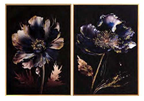CANVAS GLOWING FLORALS LACQUERED EMBEL 20"x28"