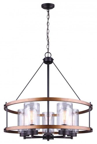 CHANDELIER CANMORE 5LTG ORB & BW W/CLEAR GLASS SHADE