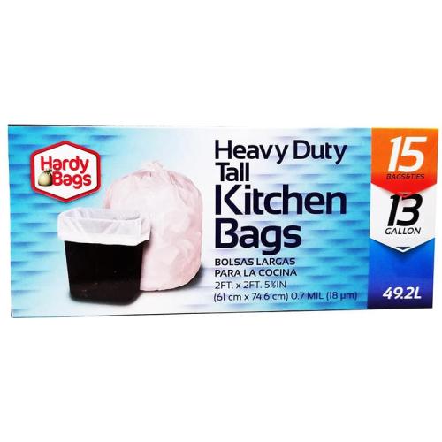 Heavy Duty Tall Kitchen Trash Bags, 13 Gal, 15 Count