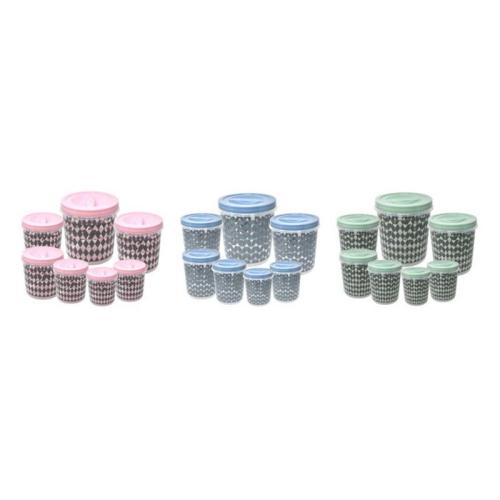 Set Of 7 Printed Round Food Containers