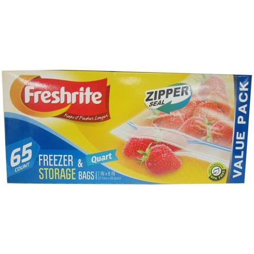 Quart Size Zipper Freezer Bags, 65 Count