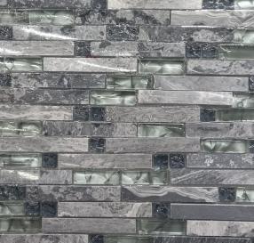 BACKSPLASH GRY/WHT STONE W/GLASS WAVE RECTANGLE