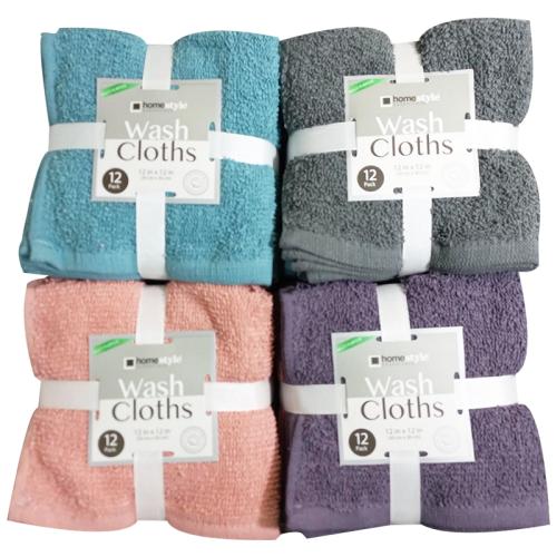 12" x 12" Assorted Wash Cloths – 12-Pack