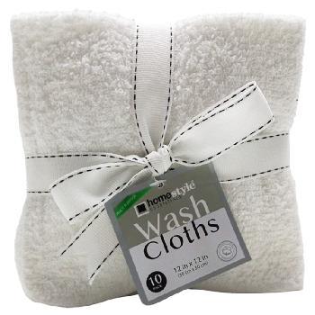 WASH CLOTH WHITE 10PK 12"X12"