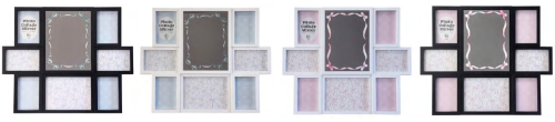7 Open Mirror Photo Collage Frame, White & Black 