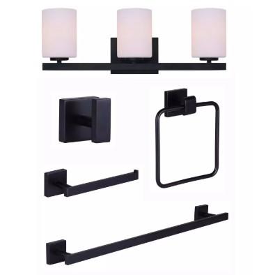 BATH COLLECTION BLK: HOOKS  HOLDER  VANITY LIGHT  ETC