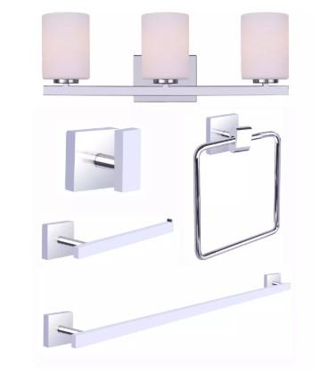 BATH COLLECTION CHROME: HOOKS  HOLDER  VANITY LIGHT  ETC