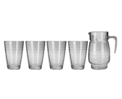 PITCHER GLASS RINGS 5PC 1 PITCHER 4 TUMBLERS