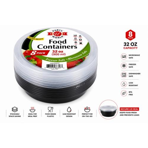 8 Pack Round Containers, 32 Oz.