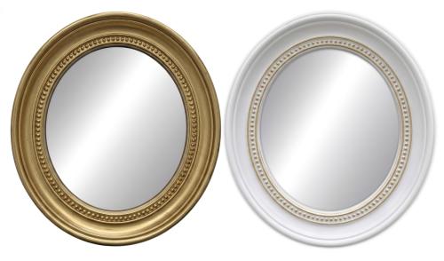 Oval Beaded Mirror In Gold & White
