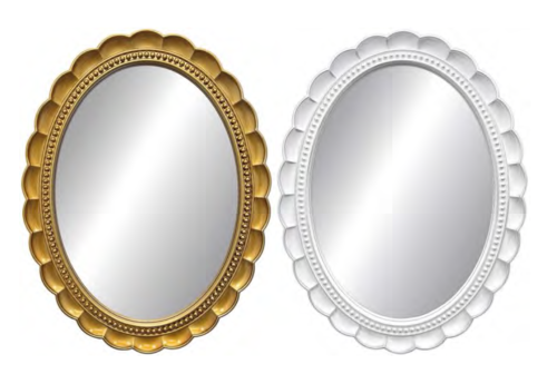 Oval Scalloped Mirror In Gold & White, Assorted