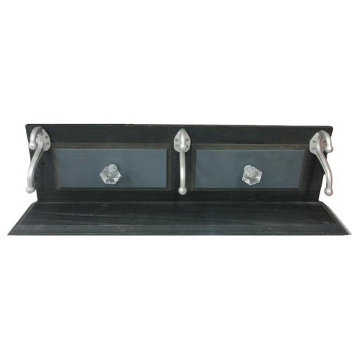 WOOD SHELF W/CRYSTAL KNOBS & 3 HOOKS