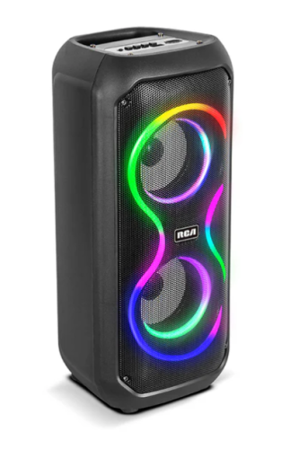 RCA STAGE-204 Dual 4-Inch Bluetooth Party Speaker with LED Lights, FM Radio & Karaoke Function