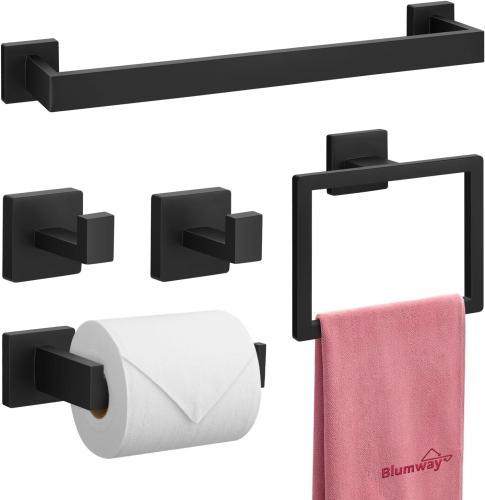 BATHROOM HARDWARE SET MATTE BLK 5PC 16"