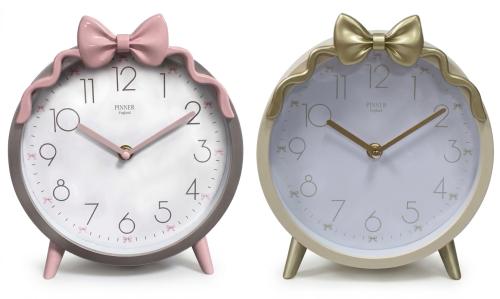 8'' Bow Table Clock In Pink & Cream, Assorted