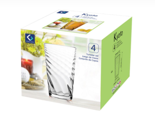 4 Piece Kyoto Glass Tumbler Set, 330 ML