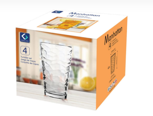 4 Piece Manhattan Glass Tumbler Set, 330 ML