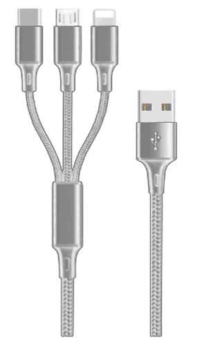 10ft 3-in-1 Braided Charging Cable - Silver