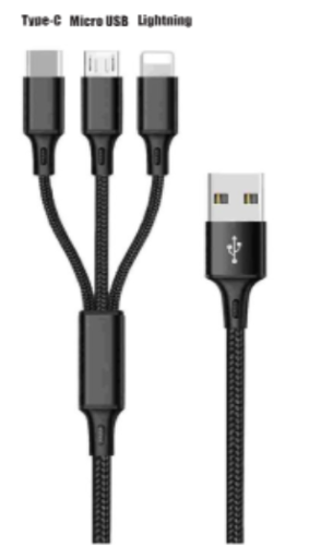 10ft 3-in-1 Braided Charging Cable - Black