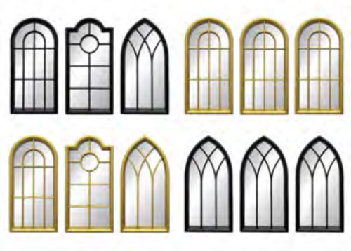 Cathedral Mirror Set, 3 Pieces, Gold & Black