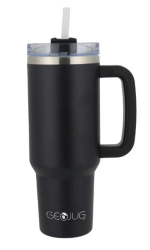 TRAVEL MUG BLACK 40OZ TUMBLER W/HANDLE  LID & STRAW