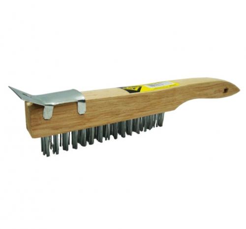 BRUSH WIRE 4X16 WOOD HANDLE W/SCRAPER