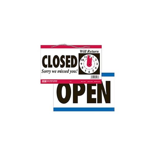 Hy-Ko CL-1 Clock Sign, Rectangular, OPEN/CLOSED, Black Legend, White Background, Polyethylene