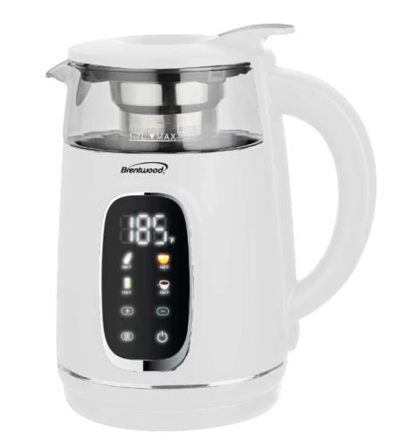 Brentwood KT-2018W 1100W 1.7L Cordless Digital Glass Electric Kettle With Tea Infuser