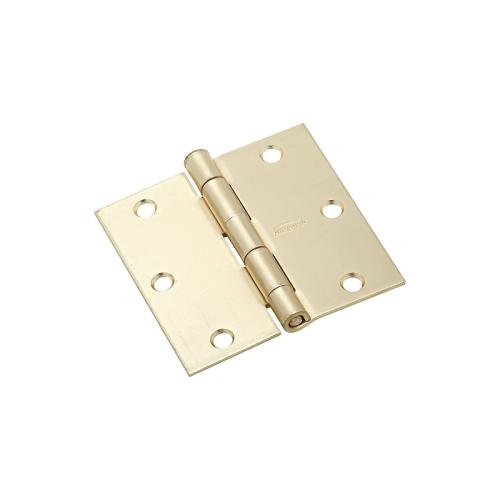 National Hardware N830-332 Square Corner Door Hinge, 0.272 in H Door Leaf, 0.08 in Thick Door Leaf, Steel, Satin Brass