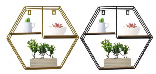 3 Tier Hexagon Boxed Shelf, Black/Gold (Assorted)