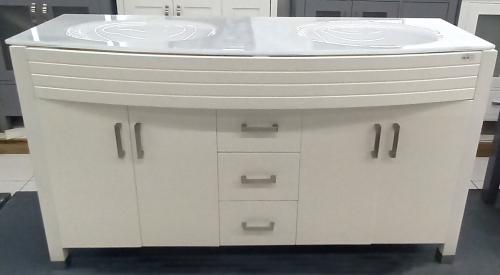 VANITY 60" WHITE W/FROSTED GLASS DOUBLE BOWL TOP