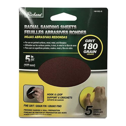 5" ROUND SANDING SHEET 180GRIT