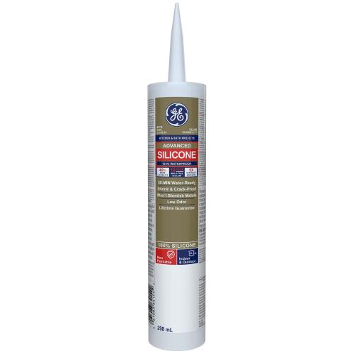 GE Advanced Silicone Kitchen & Bath Sealant, Clear, 298 ml Cartridge, Pack of 1