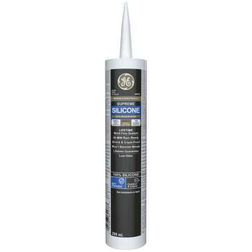 GE Supreme Silicone Window & Door Sealant, White, 298 ml Cartridge, Pack of 1