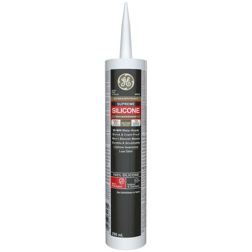 GE Supreme Silicone Kitchen & Bath Sealant, White, 298 ml Cartridge, Pack of 1