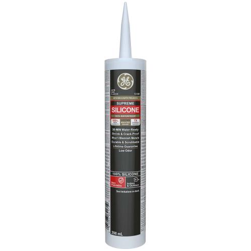 GE Supreme Silicone Kitchen & Bath Sealant, Clear, 298 ml Cartridge, Pack of 1