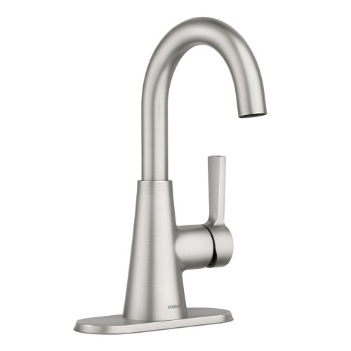 MIKAH ONE-HANDLE HIGH ARC BATHROOM FAUCET SPOT RESIST BRUSHED NICKEL