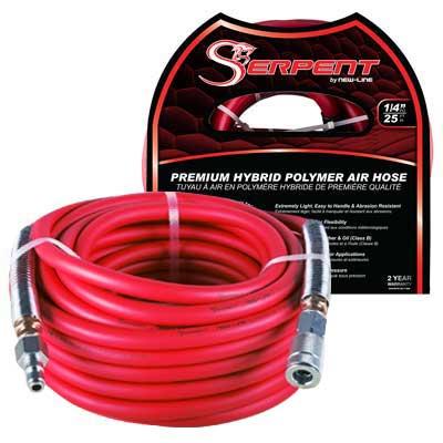3/8" X 50FT RED SERPENT AIR HOSE w/1/4" MALE NPT CRIMP