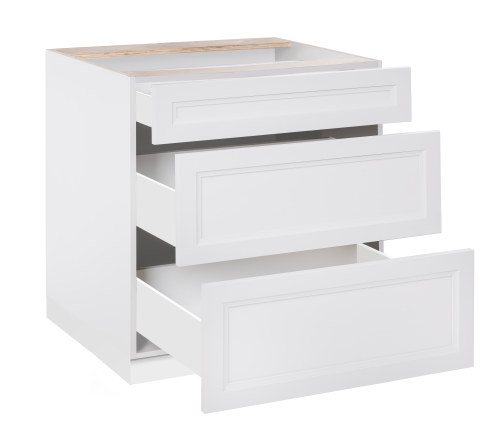 30" BASE 3 DRAWERS (OW)  STOCK WHITE SHAKER (KD UNIT)