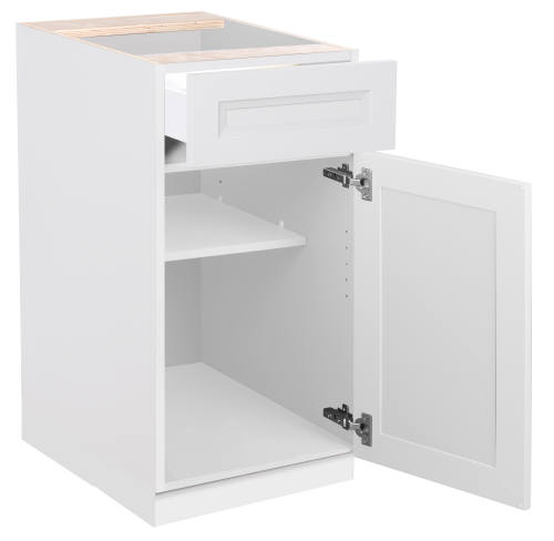 21" BASE CABINET (OW)  1 DOOR   1 DRAWER   STOCK WHITE SHAKER (KD UNIT)