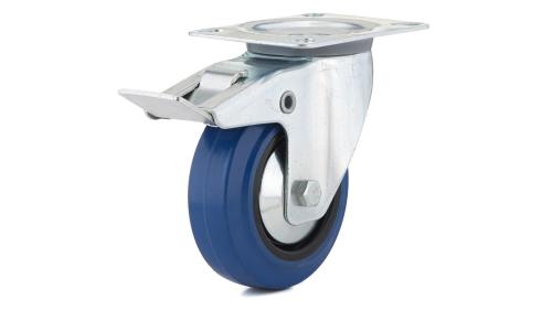 CASTER:4"SWIV/BR BLU RUBBER (R)