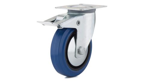 CASTER:5"SWIV/BR BLU RUBBER (R)