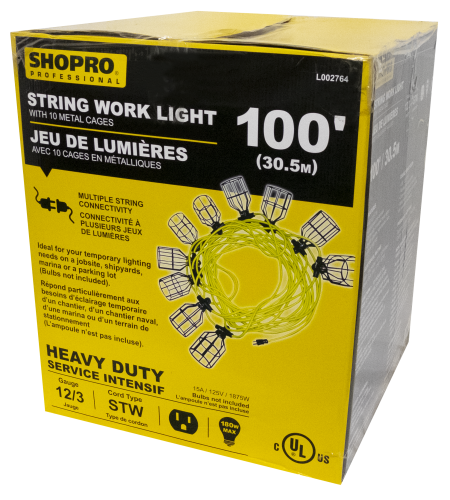 SHOPRO STRING LIGHT 100' 10 CAGE METAL
