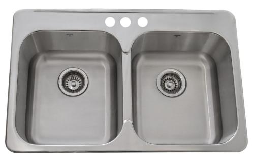 ONYX DOUBLE BOWL S/S SINK 3 HOLE 7" 20X31