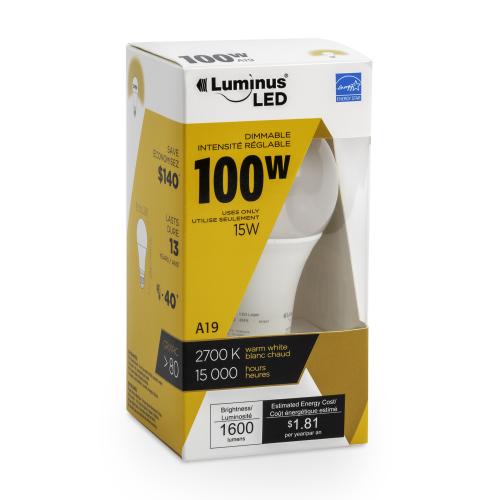 LUMINUS LED 15W OMNI A19 2700K DIM 1/PK