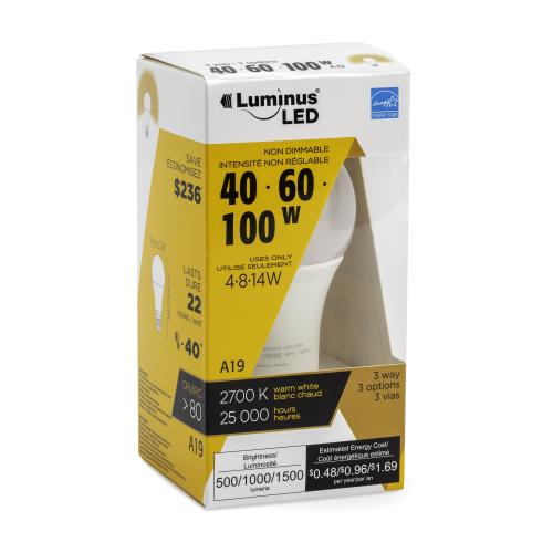 LUMINUS LED A19 3WAY 100W 27K 1/PK