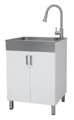 WHITE LAUNDRY CABINET C/W SINK AND TAP