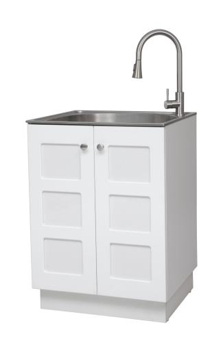 6 WINDOW WHITE LAUNDRY CABINET C/W TAPS AND SINK