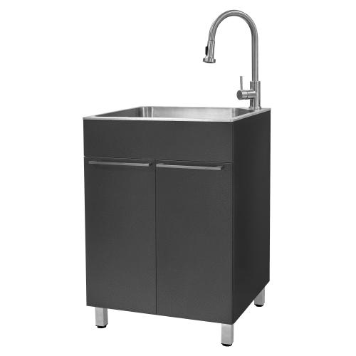LAUNDRY SINKS COMBO GREY METAL CABINET C/W SINK AND FAUCET