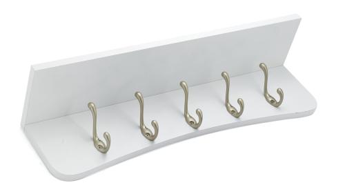 WHT/SHELF W/5 PEWTER HOOKS (R)